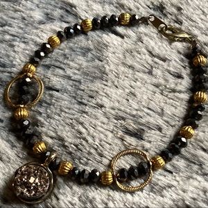 Bronze Metallic Druzy Bracelet w/ Faceted Glass